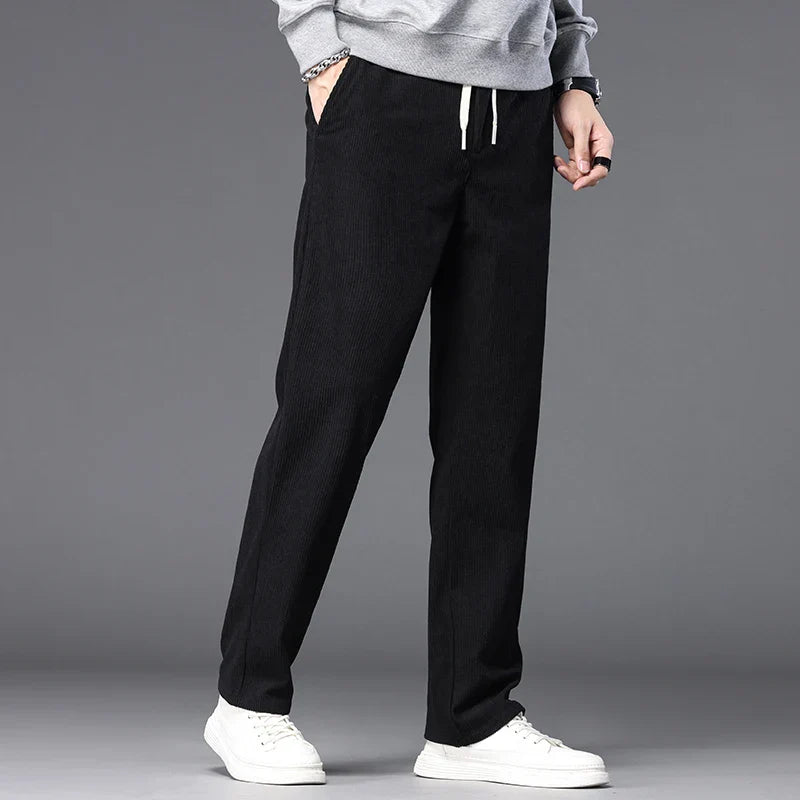 Straight Corduroy Classic Male Pants Khaki Black Gray Baggy Fashion Elastic Waist Trousers Soft Stretchy Casual Men's Clothing
