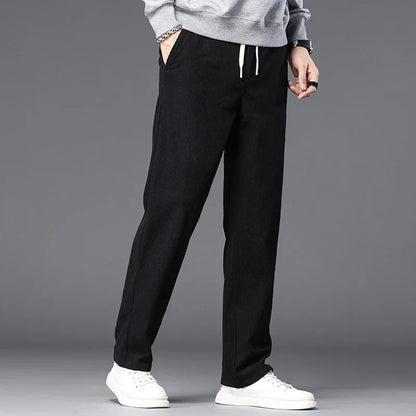 Straight Corduroy Classic Male Pants Khaki Black Gray Baggy Fashion Elastic Waist Trousers Soft Stretchy Casual Men's Clothing