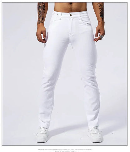 Calça Jeans Masculina Branca Casual Calça Jeans Nova Confortável Moderna Elástica Slim Fit Reta Calça Masculina Roupa Streetwear Jeans