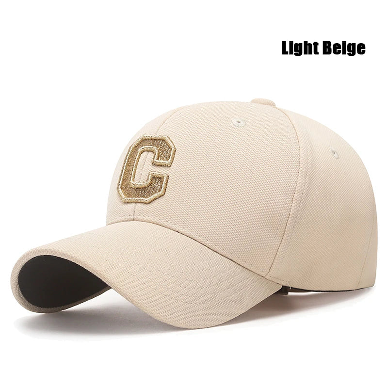 New High Quality Cotton HardTop Baseball Cap Elastic Pineapple Cloth Material Gold Thread Embroidery Craft C Letter Design Style