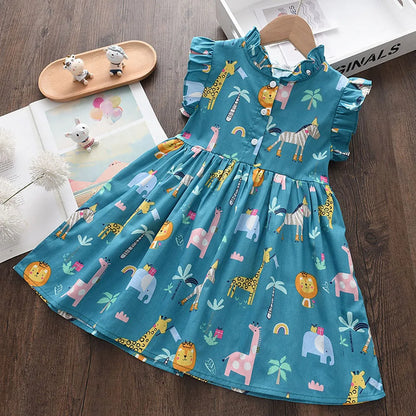 Girls Casual Dresses 2022 New Summer Kids Baby Flowers Print Costumes Floral Party Birthday Princess Vestidos 2-6Y