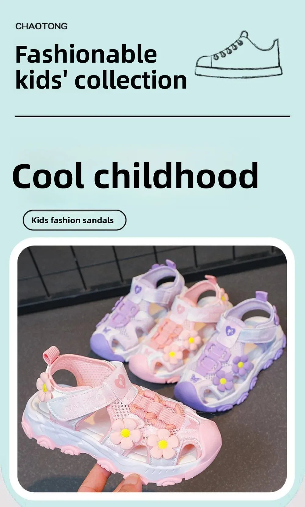 Summer Sport Sandals For Girls PU Leather Waterproof Beach Running Footwear For Children  Hollow Out Teenager Kid's Sneakers
