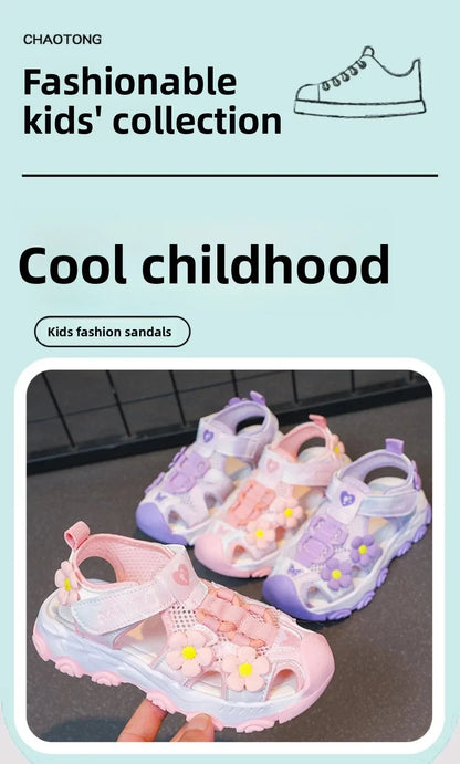 Summer Sport Sandals For Girls PU Leather Waterproof Beach Running Footwear For Children  Hollow Out Teenager Kid's Sneakers