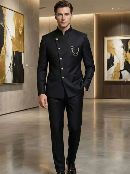 Formal Elegant Men's Suits 2 Piece Set New Design Black  Slim Fit Wedding Suits Groomsmen Party Tuxedo costumes homme