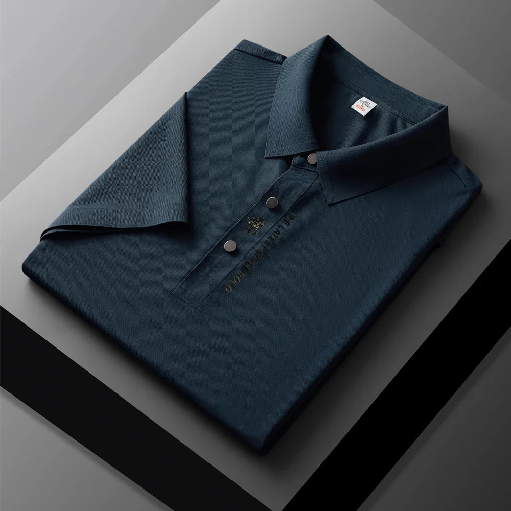 High quality silk breathable short sleeve POLO shirt men's lapel top 2024 summer new light luxury brand printed casual T-shirt
