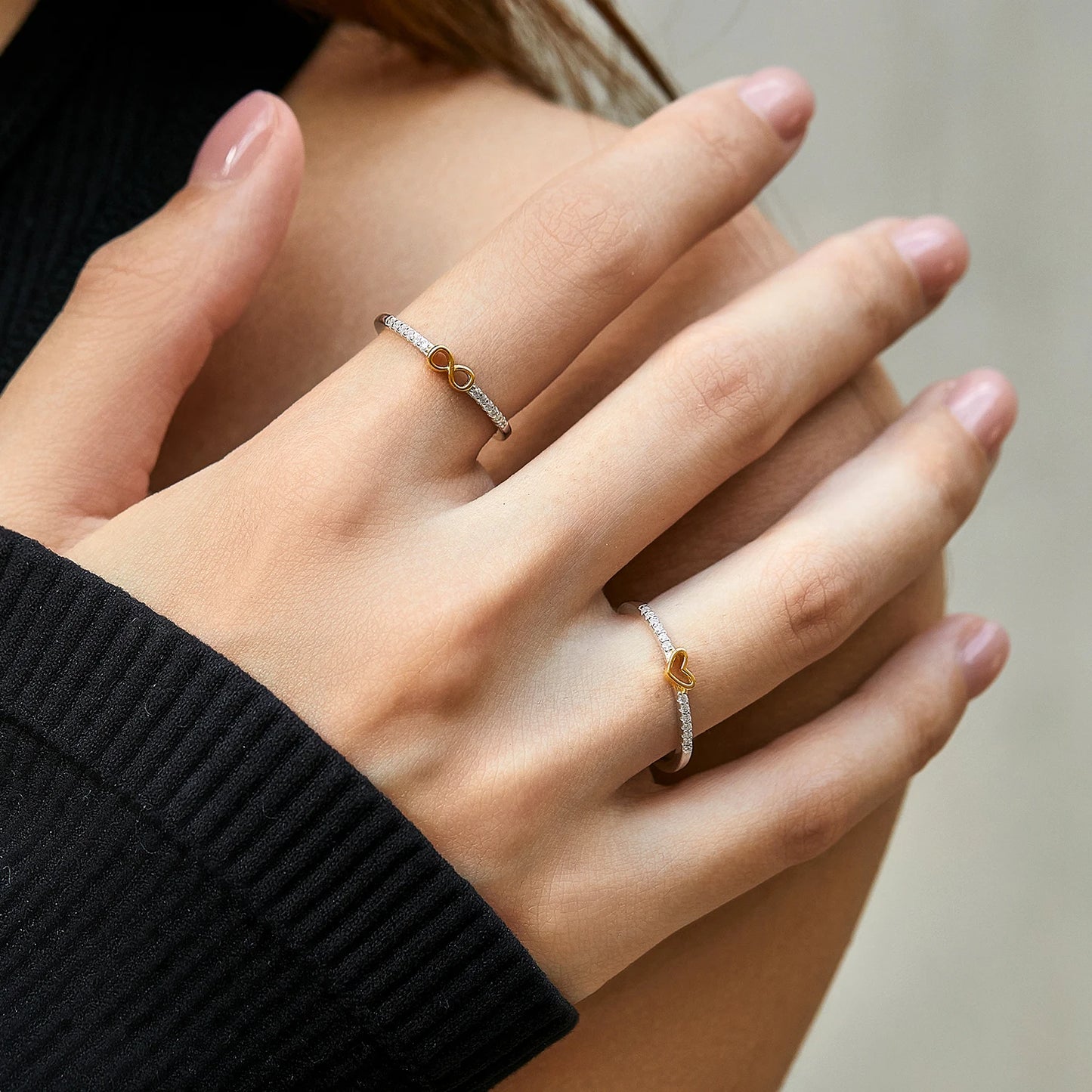 925 Sterling Silver Simple Romantic Heart Finger Ring Trendy Metallic Contrast Design Rings For Women Fine Jewelry
