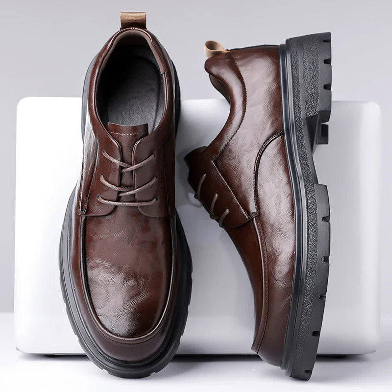 Men's Comfortable Genuine Leather British Thick-soled Business Leather Shoes for Spring 2025, New Lace-up Oxford Shoes
