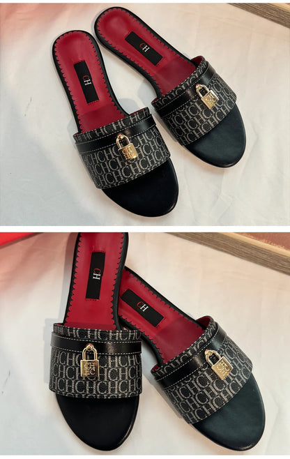 Women's Wearable Beach Slippers Flat Minimalist Letter Printed Designs Niche Women's Commute Vacation Slippers