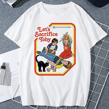 Let's Sacrifice Toby Horror Satanist Graphic Tops Unique Creative Cartoon Streetwear Unisex Scary Short-sleev Tee Ropa Hombre