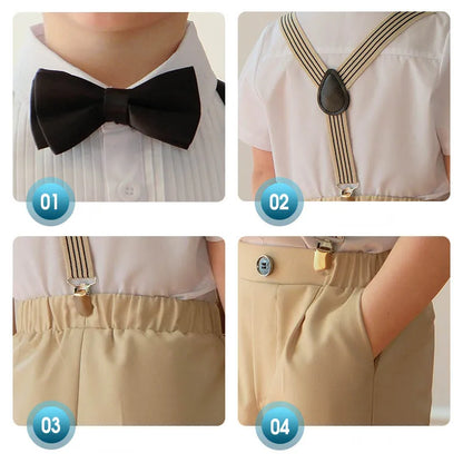 Summer Children Boys Suits For Wedding Formal Kids Children Boys Strap Suit Set Elegant Kids Boys Wedding Birthday Party Costume
