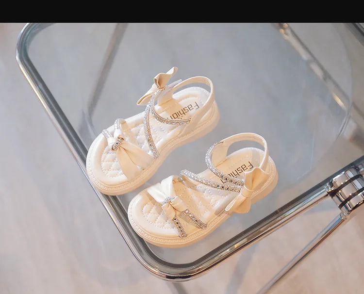 Children Princess Shoes Baby Girls Flat Bling Leather Sandals Fashion Sequin Soft Kids Dance Party Sparkly Shoes Crystal F05214