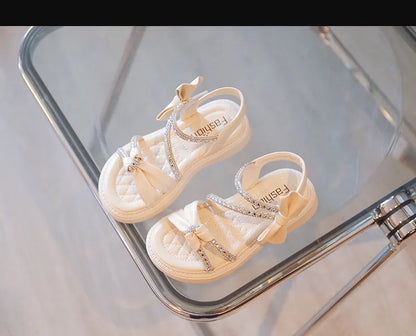 Children Princess Shoes Baby Girls Flat Bling Leather Sandals Fashion Sequin Soft Kids Dance Party Sparkly Shoes Crystal F05214