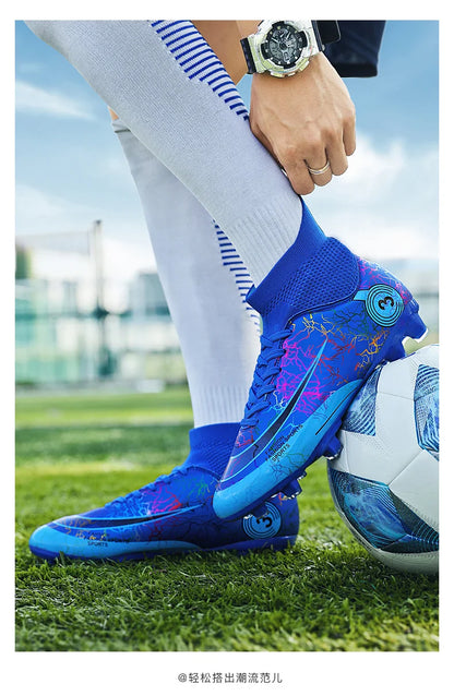 Fashion Men Professional Soccer Shoes Outdoor Cleats Unisex Ultralight Long Spikes Futsal Training Shoes Red Football Boots Men