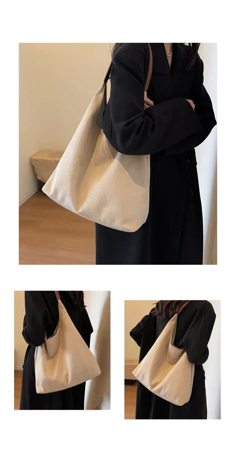 Korean suede bucket bag, women's casual commuting shoulder tote bag, autumn/winter 2025 new underarm set bag