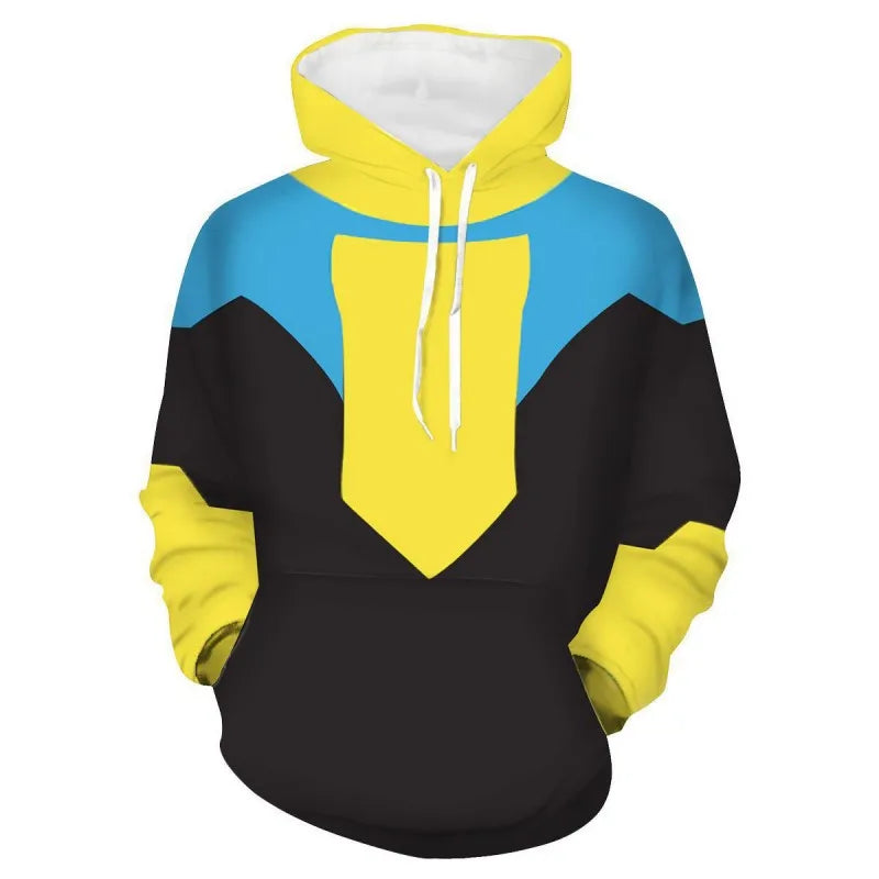 Anime Color Block Hoodies for Men Long Sleeve Pullover Sweatshirt with Pockets 3D Printed Casual Streetwear Zipper Jacket