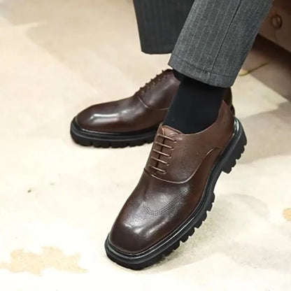 5cm heels High Quality Thick Sole Height-increasing Shoes Man Square Toe Lace-up Oxford Shoes Cowhide Leather Men Dress Shoes