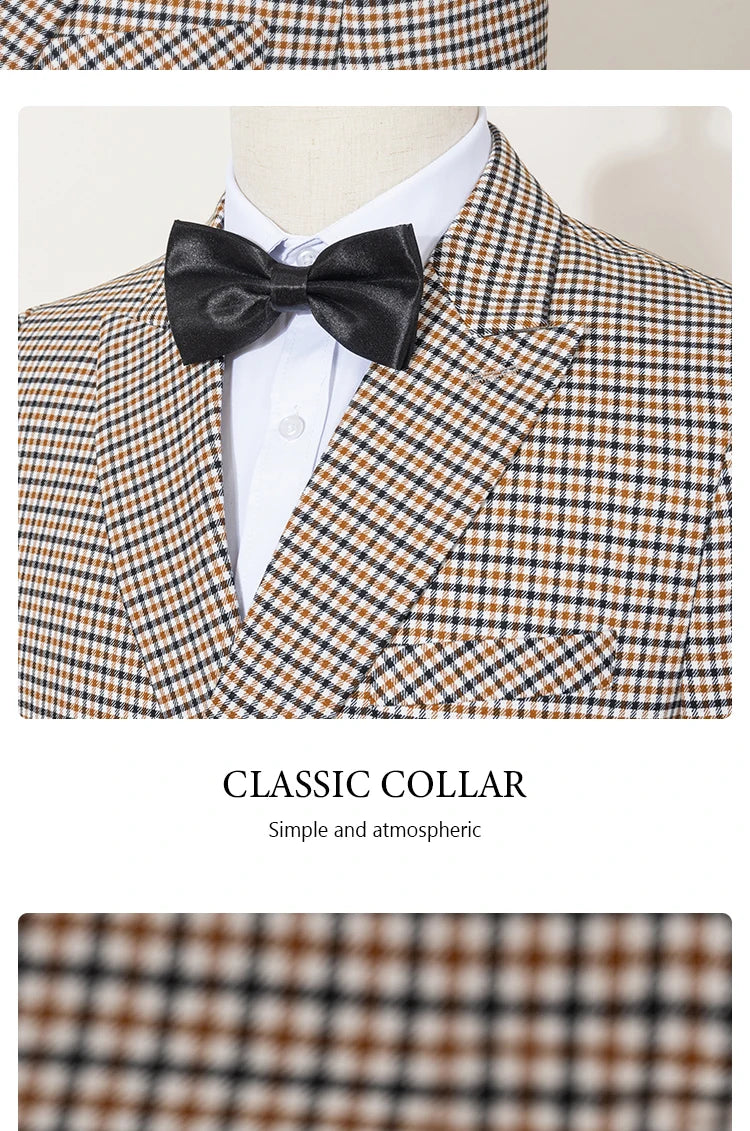 Fashionable Plaid suit High-end Brand Business Slim Fit Casual Party Dress Male Groom Wedding Blazers Double Breasted