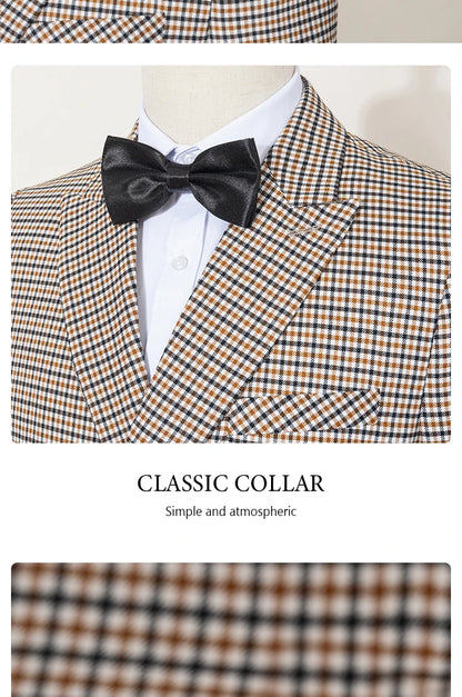 Fashionable Plaid suit High-end Brand Business Slim Fit Casual Party Dress Male Groom Wedding Blazers Double Breasted