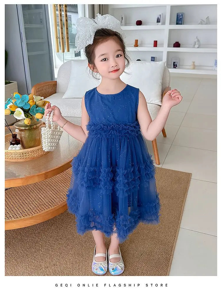 Girl's Dress Summer New Children's Sleeveless Yarn Dress Fluffy Dress Girl's Fashionable Baby Princess Dress
