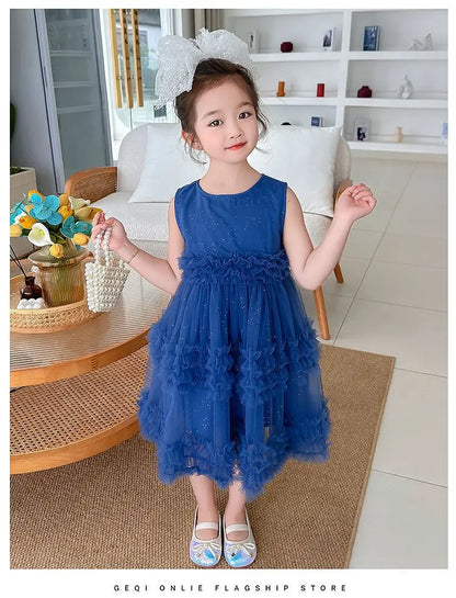 Girl's Dress Summer New Children's Sleeveless Yarn Dress Fluffy Dress Girl's Fashionable Baby Princess Dress