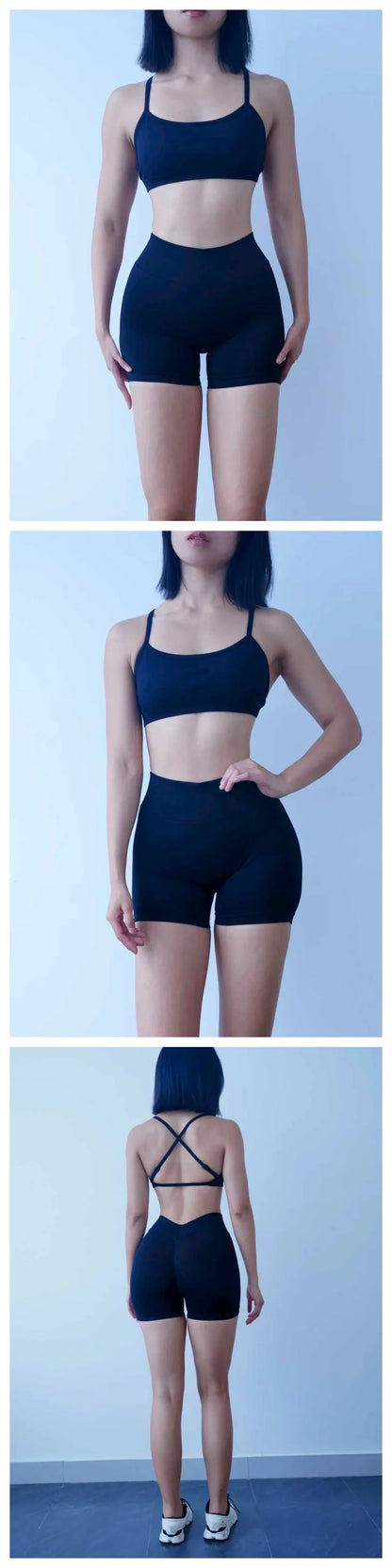 New Women's Seamless Workout Sets Thin Strap Back Sports Bra & 3-Inch Shorts, Quick Dry Gym Yoga Outfits