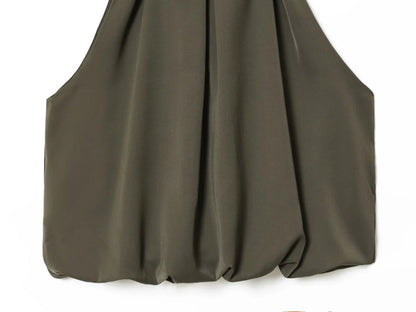 European and American style 2025 autumn new product women's clothing design with bow tie decoration hanging neck collar top