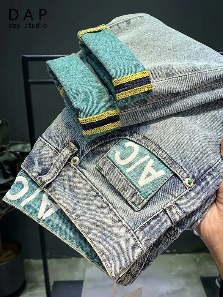 High-end 2023 Harajuku Designer Clothes Denim New Trousers Kpop Stretch Trendy Korean-style with Our Luxury Men's Casual Jeans