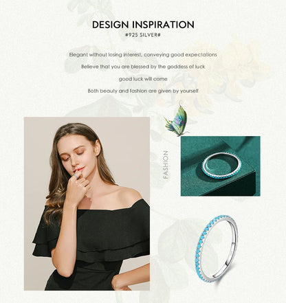 100% 925 Sterling Silver Classic Exquisite Circle Turquoise Charm Stackable Finger Ring For Women Trendy Fine Jewelry