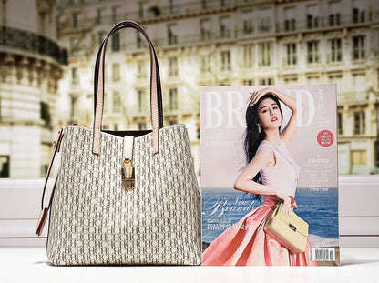 Stylish Monogram Tote Bag Lock Decorative Detail Top Handles Detachable Crossbody Strap Fashion Shoulder Bag