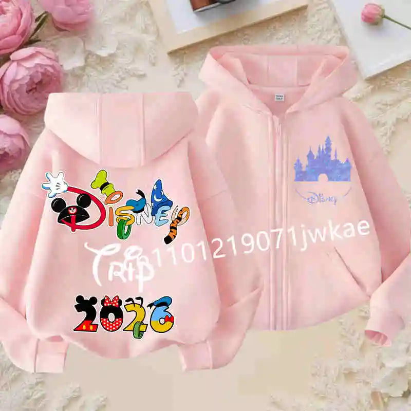 Boys and Girls Clothing Castle Pattern Kids Hoodie Jacket for Children 2026 Fashion Minnie Mickey Castle Zipper Hoodie Closure