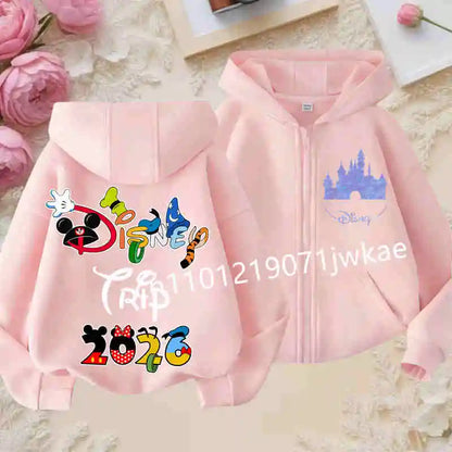 Boys and Girls Clothing Castle Pattern Kids Hoodie Jacket for Children 2026 Fashion Minnie Mickey Castle Zipper Hoodie Closure