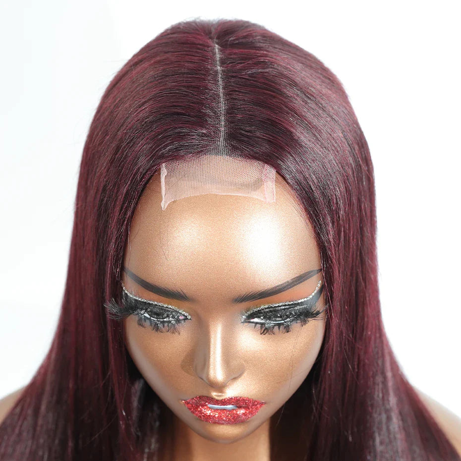 13x6 13x4 Frontal Bob 100%Human Hair Lace Front Wig Dark 99J Burgundy Square Cut Raw Vietnamese Bone Straight 250% Pre Plucked