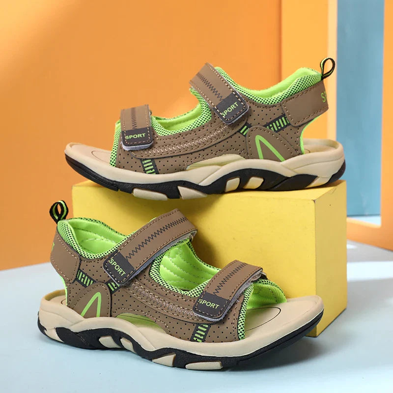 New Design Kids Sandals Boys Barefoot Shoes Summer Beach Waterproof Casual Sneaker PU Leather Sports Sandals for Boy 4-12 Years