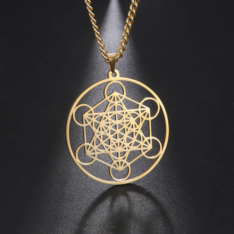 Archangel Metatron Pendant Necklace Stainless Steel Sacred Geometry Hexagram Jewelry Accessories