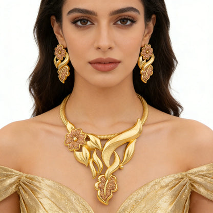 Luxury Flower Design Jewelry Set for Women Color Big Pendant Necklace and Earrings Bridal Weddings Nigerian Accessories