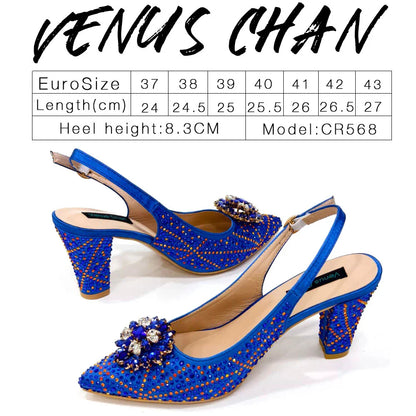 INS Style Green Party Shoe and Bag Set in Women Pointed-Toe Rhinestone High Heels Elegant African Ladies Shoes