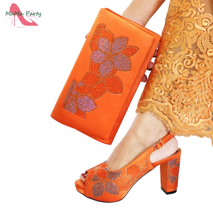 2024 Italian Design Shoes and Bag Set in Pink Color High Quality New Arrivals with Shinning Crystal for Wedding Party
