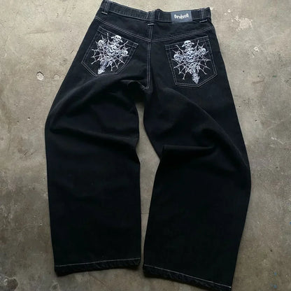High Street Cool Personality American Style Denim Trousers Niche Fashion Baggy Washed Distressed Wide-leg Straight Jeans