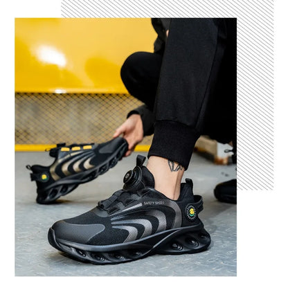 Button Labor Protection Shoes Lightweight Steel Toe Cap Anti Smashing and Anti Puncture Safety Shoes