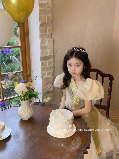 Children Dress Princess Dress 2026 Summer New Girls Sparkling Fairy Fluffy Gauze Dress