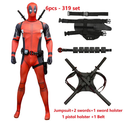 Deadpool Child Costume Halloween Costumes Kids Men Adult Superhero Bodysuit Jumpsuit Children Cosplay Costume Swords Accessories