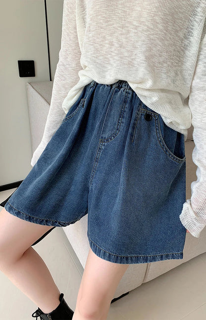 New 2024 Summer Plus Size Denim Shorts For Women High Elastic Wasit Wide Leg Loose Blue Jean Short Women Streetwear Half Jeans