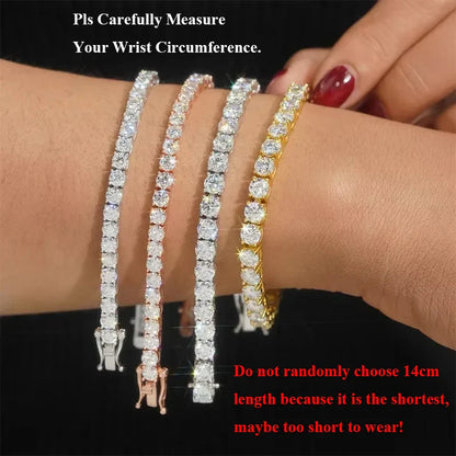 Real D Color Full 2/2.5/3/4/5/6.5mm Moissanite Tennis Bracelet For Women S925 Plated 18K Rose Gold Diamond Link Bracelets