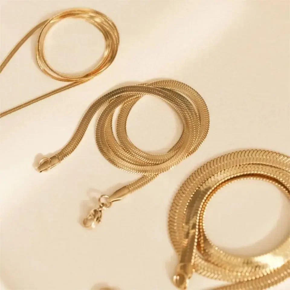 Fashion Unisex Snake Chain Women Necklace Choker Stainless Steel Herringbone Gold Color Chain Necklace For Women Jewelry