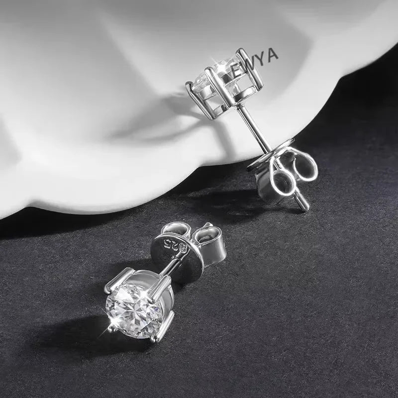 2 in 1 0.5CT Round Brilliant Cut D Color Moissanite Stud Earrings for Women S925 Silver GRA Certified Pierced Earring Gift