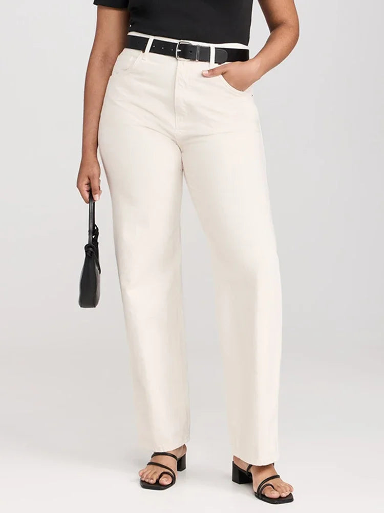 Ins Fashion Jeans Women Comfortable High Waisted White Jeans Girls Thin Stretch Denim Pants Female Straight Leg Trousers