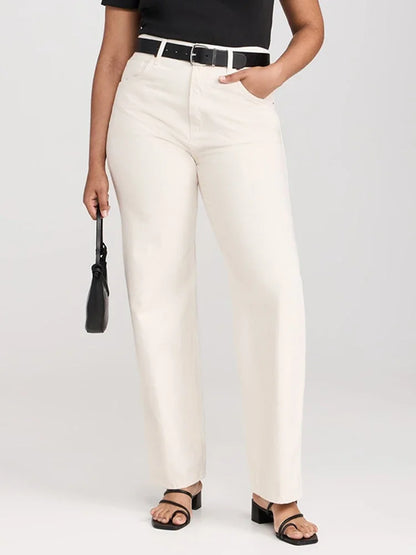 Ins Fashion Jeans Women Comfortable High Waisted White Jeans Girls Thin Stretch Denim Pants Female Straight Leg Trousers
