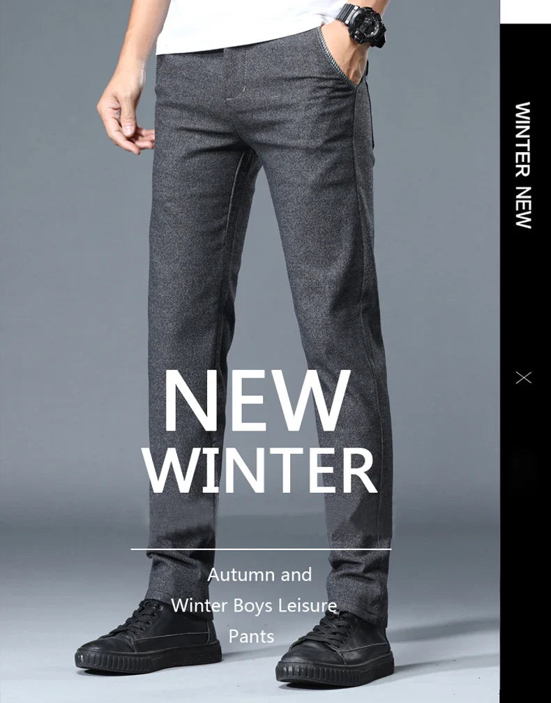 Classic Soft Grinding cotton Pants Men Business Casual Pants 2023 Autumn New Straight Slim Fashion Gray Black Brand Trousers