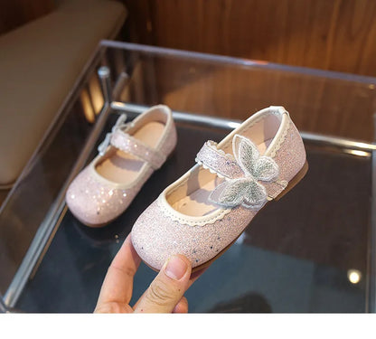 New Girls Princess Shoes Fashion Children's Bow Rhinestone Sequin Kids Shoes Baby Party Student Flat Performance Shoes