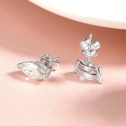 18K Plated 0.3-3CT Certified Moissanite Stud Earrings for Women Marquise Cut Lab Diamond 925 Sterling Silver Jewelry